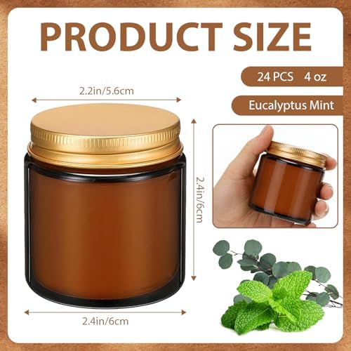 24 Pcs 4 Oz Mini Soy Wax Candles, Eucalyptus Mint Scented Aromatherapy Candles Bulk Set, Stress Relief Relaxation Candle, Ideal for Wedding Birthday Party Favors, Gifts and Home Decor - Image 2