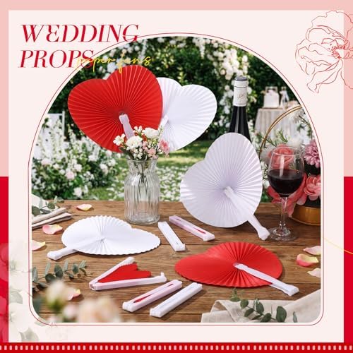 Blulu 60 Pack Wedding Heart Folding Hand Fans Decor Bulk, Red White - Image 4