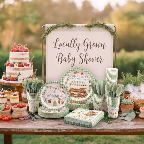 Ziliny 350 Pcs Locally Grown Baby Shower Party Supplies Baby Shower Party Decoration Vegetables Carts Stalls Baskets Market Tableware Set Disposable Plates Napkins Paper Cup Plastic Cutlery Serves 50 - Image 5