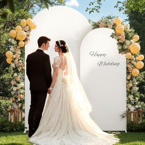 2 Set-7.2FT, 6FT Ivory Arch Backdrop Cover,Spandex Fitted Wedding Arch Stand Covers Round Top Chiara Arch Backdrop Stands Cover for Birthday Party Banquet Photo Background Decoration - Image 4