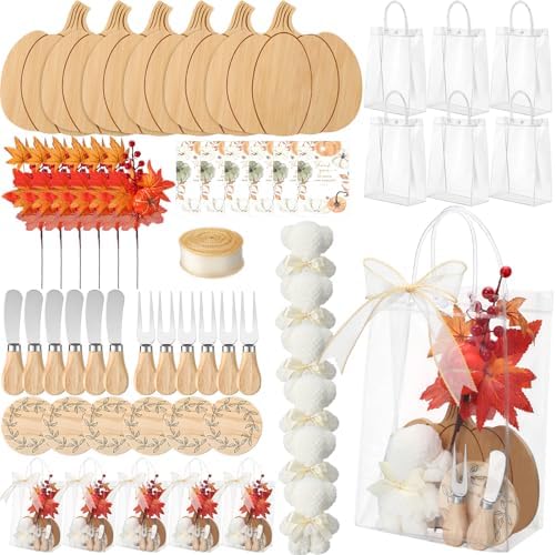 Reallnaive 49 Pcs Baby Shower Prizes for Game Players 6 Set Cheese Board Fork Knives Coasters Towel Leaves Branches Thanks Card and Gift Bag for Baby Showers Wedding Bridal Shower Party(Thanksgiving) by Reallnaive