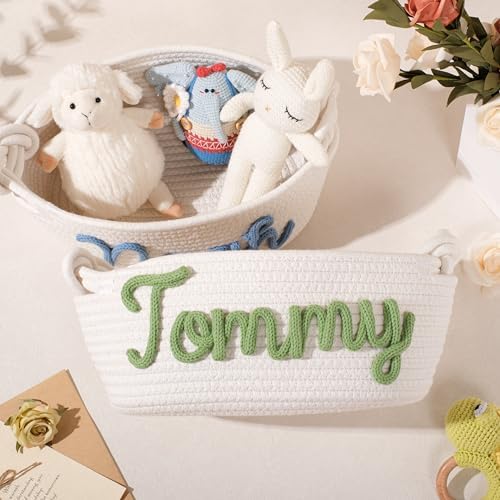 Personalized Handmade Baby Basket Gift - Hand Embroidered Name, Natural Rattan Storage Bin for Newborn Nursery, Baby Shower & Easter Present Organizing Toys Blankets - Image 6