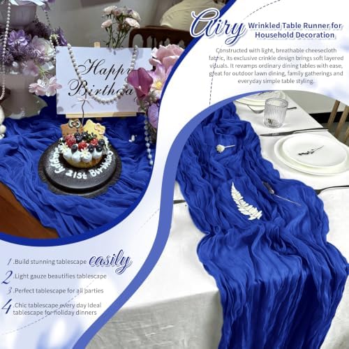 Royal Blue Boho Cheesecloth Table Runner 12 Pack 17x108 Inch Sheer Gauze - Image 7