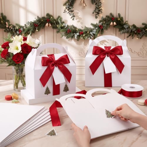 Maitys 24 Set Large Gable Boxes with Handle Ribbon and Tag, White, Red - Image 5