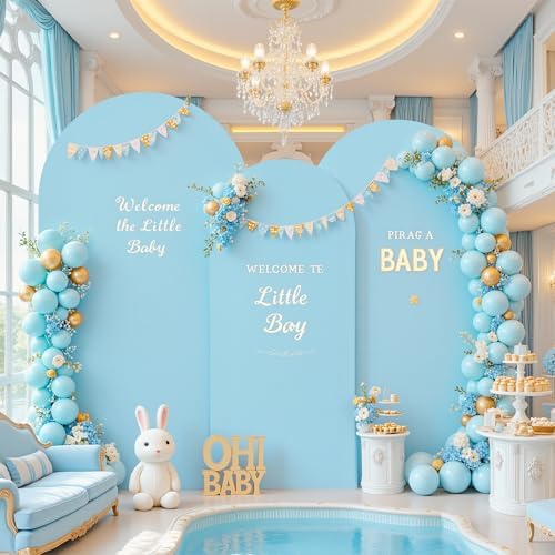 Baby Blue Arch Backdrop Cover 7.2ft 6.6ft 6ft Arch Cover Set of 3 Arch Covers Stretchy Backdrop for Wedding Party Baby Shower Birthday Photography Spandex Arch Stand Covers Backdrop Curtains Decor - Image 2