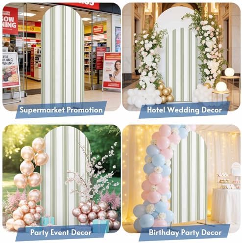 Strip Spandex Arch Backdrop Cover 6.6FT for Balloon Garland Rustic Farmhouse Strip Green Double-Sided Chiara Backdrop Stand Cover Elastic Fitted Fabric Background for Birthday Party Baby Shower Decor - Image 7