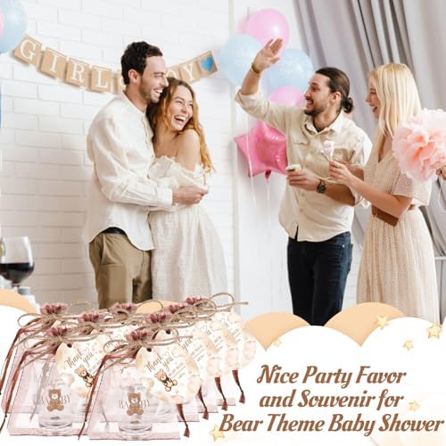 Funnymoom 50 Sets Teddy Bear Baby Shower Favors We Can Bearly Wait for Guests Souvenir Brown Bear Acrylic Clear Shot Glasses Thank You Tags with Twine Organza Bags for Birthday Supplies, Gender Reveal - Image 2