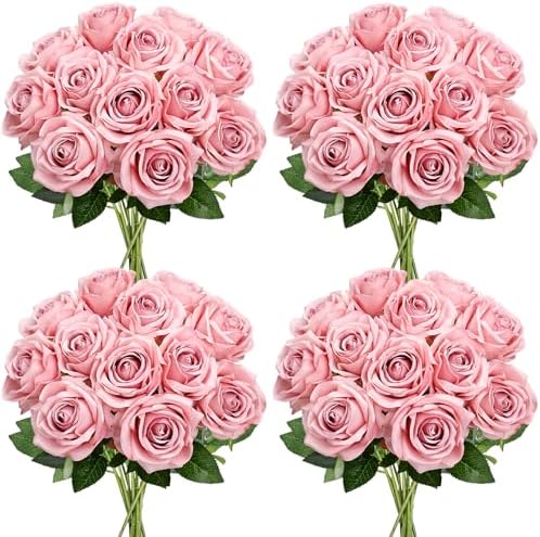 48 PCS Dusty Pink Roses Artificial Flowers, Silk by DIYDOFUN