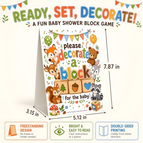 Baby Shower Games, 117-Piece Baby Blocks for Baby Shower with 52 Wooden ABC Blocks to Decorate, 24 Acrylic Markers, 40 Stencils and Game Sign, Woodland Gender Reveal Game for Boy or Girl - Image 5