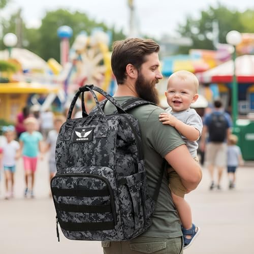 Diaper Bag Backpack with USB Charging Port Stroller Straps and Insulated Pocket,army military Travel Nappy Backpack for Dad/Mom (Black Camo) - Image 6