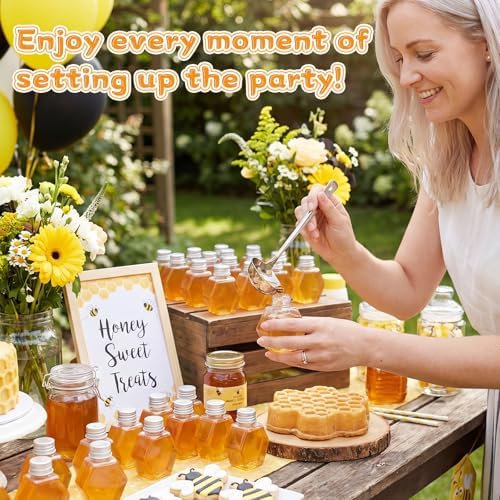 FoldTier 40 Pcs Bee Party Favors, 5 oz Mini Hexagon Honey Jars, Small Honey Dispenser with Leakproof Lids, Empty Refillable Container for Bee Themed Birthday Baby Shower Party Supplies - Image 5