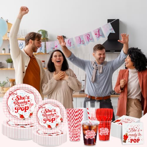 Shes Ready to Pop Red Disposable Tableware, Baby Shower Set for 25 Guests - Image 6
