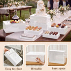 Leinuosen 7 Pcs Large Acrylic Buffet Risers, 8-14" Rectangle, White - Image 3