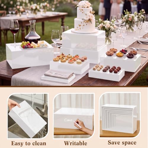 Leinuosen 7 Pcs Large Acrylic Buffet Risers, 8-14" Rectangle, White - Image 3