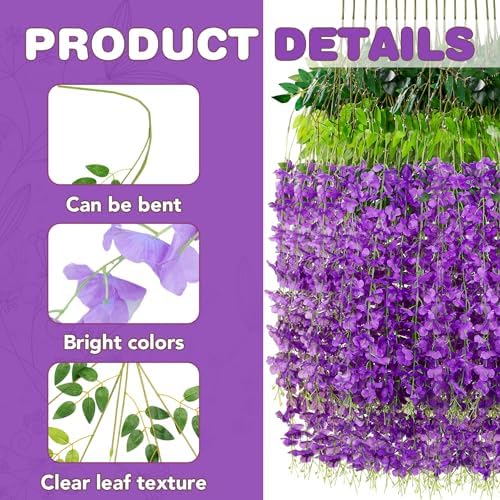 Alotiki Purple Wisteria Hanging Flowers, 50 Pack Fake Hanging Flowers - Image 3