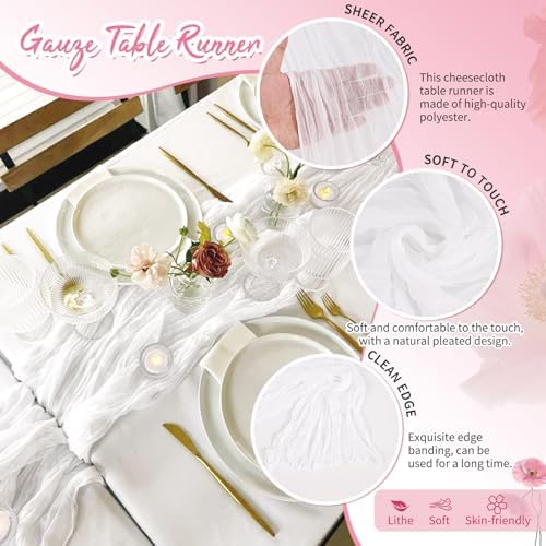 30 Pack White Cheesecloth Table Runner 17x108 Inches Boho Home Decor - Image 3