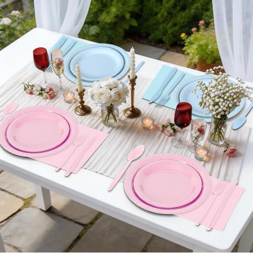 350 Pcs Gender Reveal Disposable Tableware Set for 50 Guests - Image 5