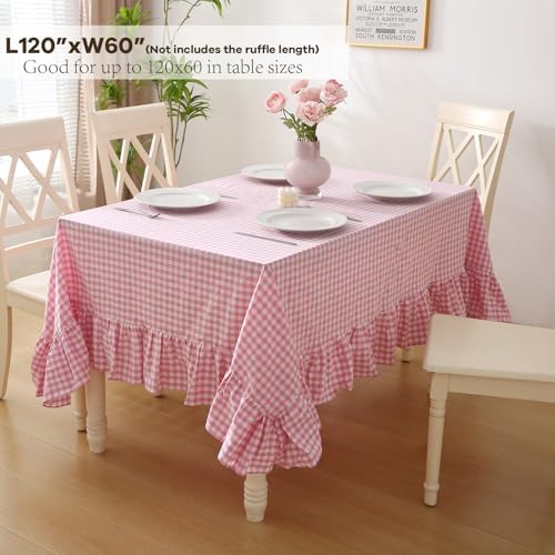 Pink White Gingham Ruffled Table Cloth Rectangular 120“x60” - Image 4