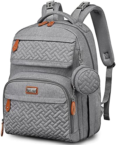 BabbleRoo Diaper Bag Backpack - Travel Large Baby Diaper Bag with Changing pad, Waterproof Baby Bags for Mom & Dad, Unisex Bags with Pacifier Case, Luggage Strap & Stroller Clips– Light Gray by BabbleRoo