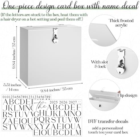 Novabright 10" Wedding Acrylic Card Box, White, Classic Style - Image 2
