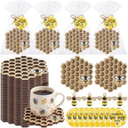 24 Sets Bee Party Favor Honeycomb Wood Coaster Set with Charm by RimCereal