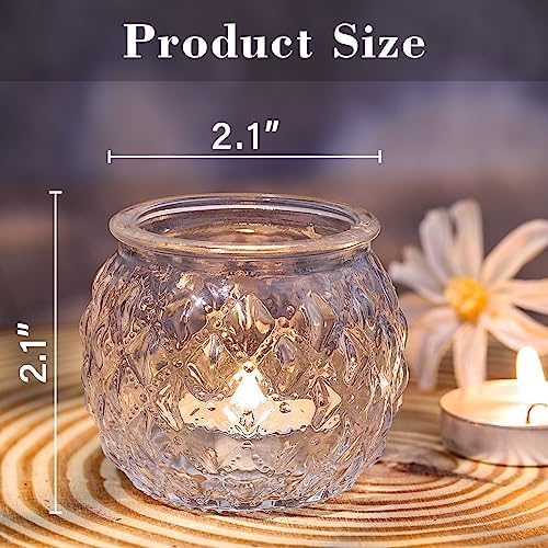 DARJEN Clear Votive Candle Holders Set of 24- Round Glass Candle Holders Bulk for Tea Light Candle, Diamond Texture Candle Votives for Wedding Centerpiece, Living Room & Home Table Decor - Image 2