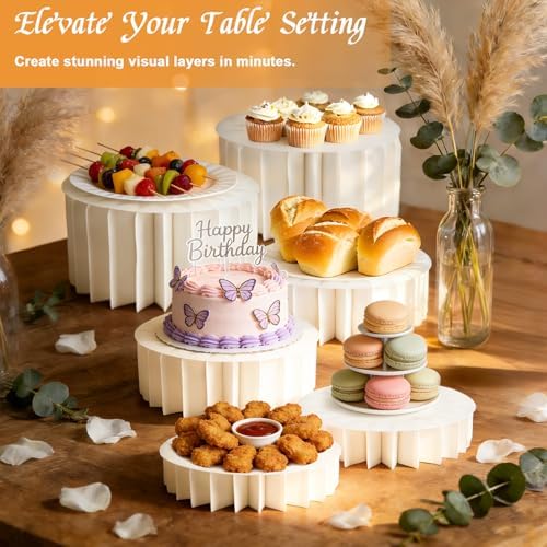 6 Pack Beige Foldable Paper Buffet Risers - Display Stands with Acrylic Top - Image 5