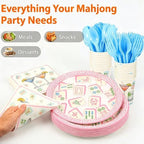 350 Pcs Mahjong Paper Plates and Napkins Set for 50 Guests - Disposable Tableware with Cups Forks Knives Spoons, Mahjong Themed Party Supplies for Game Night Birthday Decorations - Image 4