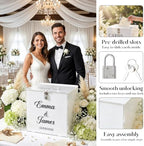 OASF&QPPTY Custom Wedding Card Box with Lock, Elegant Personalized Wedding Card Box for Reception, Graduation, Baby Shower - Secure PVC Money Box for Cards and Well Wishes, Elegant Party Table Decor - Image 5