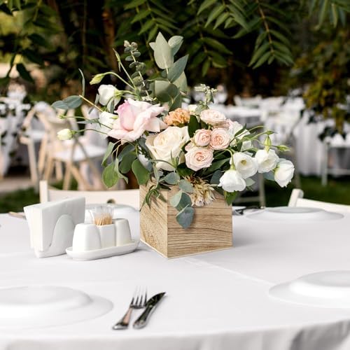 Suzile 12 Set Wooden Box Centerpiece, 4 Inch Square Planter Vase - Image 4