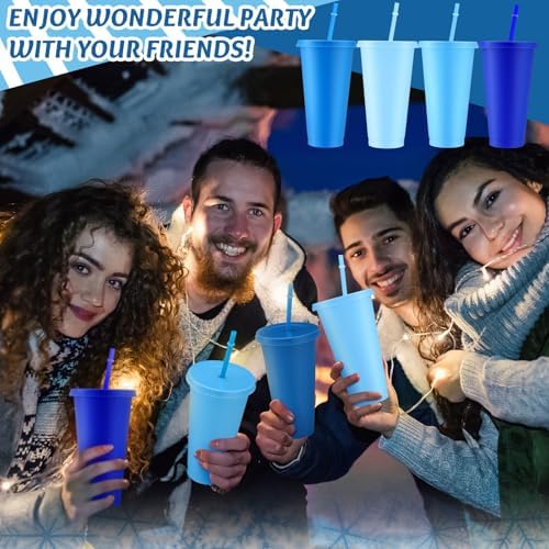 Skylety 24 Pcs Dusty Blue Plastic Cups with Lids and Straws 24 oz - Image 5