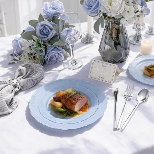 Tinybee 60PCS Light Blue Plates - Heavy Duty Baby Blue Plates - Image 4