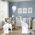 3Pcs Blue Toile de Jouy Safari Baby Shower Decorations, Large Elephant Giraffe Hot Air Balloon Cardboard Cutouts, Corrugated Plastic Jungle Animal Standees for Boy Gender Reveal Nursery Decor - Image 6
