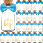 Ethisa Vintage 24 Pack It's a Boy Milk Glass Bottles with Ribbons and Stickers - Classy Baby Shower Favors for Guests and Table Centerpieces - Gender Reveal Boy Decorations - Baby Shower Candy Jar by Ethisa