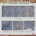 Blue Floral Table Runner 10ft Embroidery Tulle Spring Wildflower Gauze Table Runner Seasonal Summer Butterfly Kitchen Dining Decoration for Wedding Baby Shower Birthday Party (6 Pcs) - Image 2