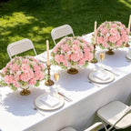 Light Pink Artificial Flowers 6 Bundles Silk Floral with Stems - Image 4