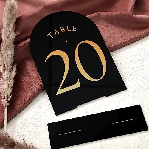 UNIQOOO Black Arch Wedding Table Numbers with Stands 1-20, Gold Foil Printed 5x7 Double Sided Acrylic Signs and Holders, Perfect for Centerpiece, Reception, Decoration, Party, Anniversary, Event - Image 4