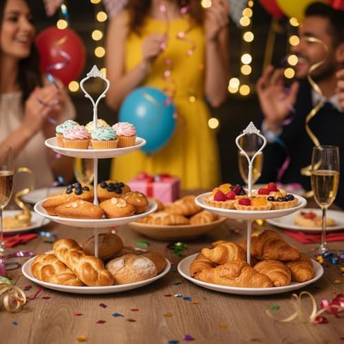 8 Pcs Cake Stands Set Metal Dessert Table Display Tiered Cupcake Holder Candy Donut Fruit Plate Cake Serving Tray Candlestick Display Treats Serving Tower for Wedding Birthday Party Decor (White) - Image 2
