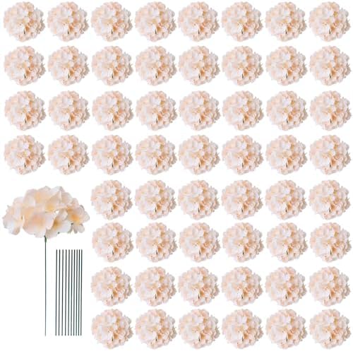 AVIVIHO 65pcs Fake Flowers Champagne Hydrangea Artificial Flowers Bulk (Not Squished, No Steaming Need) Silk Flowers with Stems for Wedding Decor,Home,Baby Shower,Table Centerpieces Decoration by Aviviho