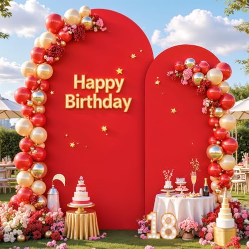 Red Arch Cover 2 Set-7.2 and 6ft Red Arch Backdrop Cover Spandex Fitted Christmas Arch Stand Covers Stretchy Backdrop for Birthday Party Baby Shower Bridal Shower Wedding Banquet Photo Background by Suppromo
