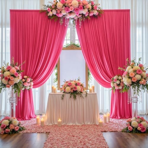 20 ft x 10 ft Wrinkle Free Fuchsia Backdrop Curtain for Parties, 4 Panels Polyester Hot Pink Photo Backdrop Drapes for Wedding Birthday Party Baby Shower - Image 4