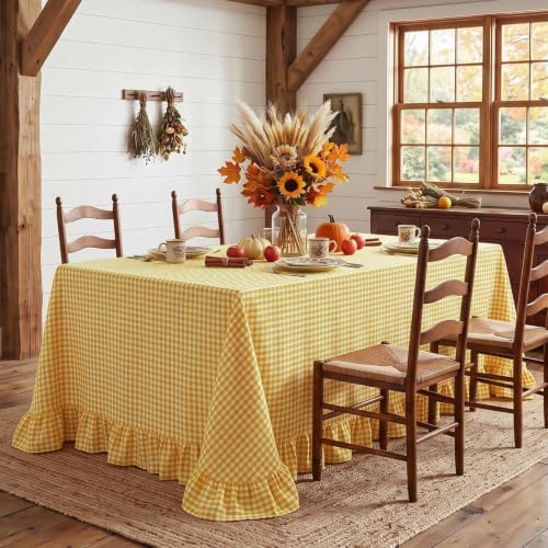 Eternal Beauty Gingham Ruffled Tablecloth Butter Yellow White 60x120 Fall by EternalBeauty