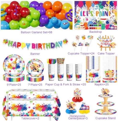 285PCS Paint Party Birthday Decorations Serves 25 - Image 2