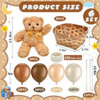 Hollowfly 6 Set Bear Baby Shower Party Decoration Table Centerpieces 6 Gender Reveal Stuffed Plush Bears 6 Bamboo Baskets 60 Colorful Balloons 12 Balloon Stands Birthday Party Wedding(Brown) - Image 2