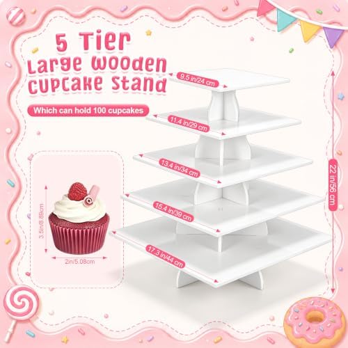 Nuanchu 5 Tier Large White Cupcake Stand for Wedding Christmas, Square - Image 3
