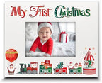 BELLA BUSTA-My First Christmas Picture Frame-Babys 1st Christmas-The Santa Train -Merry Christmas-Peace-Joy-Love-UV Print Picture Frame (4x6 Horizontal) by BELLA+BUSTA