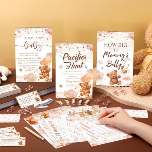 476 Pcs Brown Bear Baby Shower Games, 9 Style Baby Shower Activities - Image 2