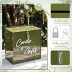 BreezeHug 10" Dusty Green Acrylic Wedding Card Box with Slot & Lock - Image 5