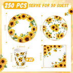 Sunflower Party Decorations, Paper Plates Napkins Cups Serve 50, Yellow - Image 3