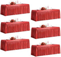6 Packs Red Satin Tablecloths Rectangle 8FT, Glitter Spandex Fitted Stretch Table Covers Wrinkle-Free Floor Length Shimmer Table Skirt for Weddings Parties Baby Shower Banquets Vendor Events by Partisky